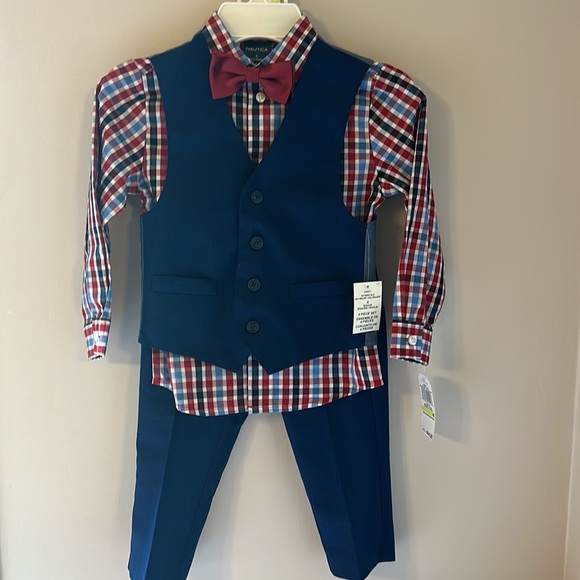 Boys 4 piece set ensemble,  Blue vest and pants and checkered shirt Nautica - Picture 2 of 7